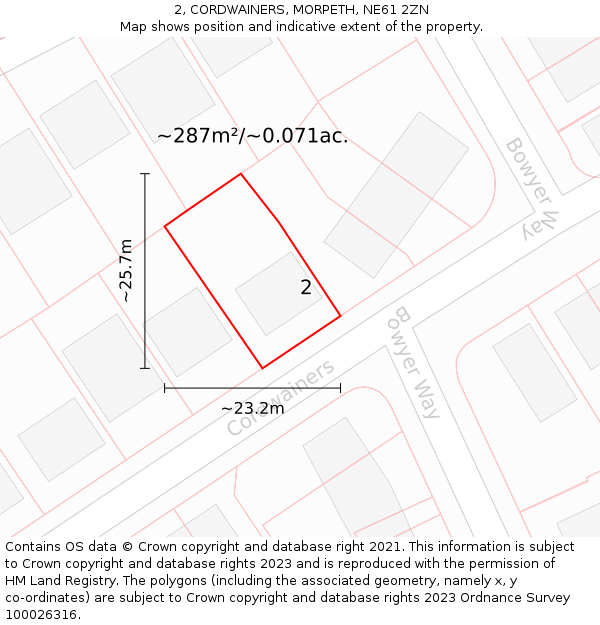 2, CORDWAINERS, MORPETH, NE61 2ZN: Plot and title map