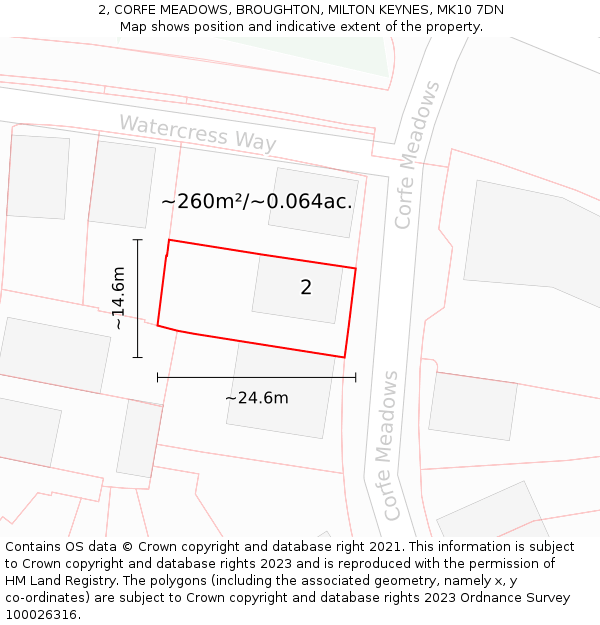 2, CORFE MEADOWS, BROUGHTON, MILTON KEYNES, MK10 7DN: Plot and title map