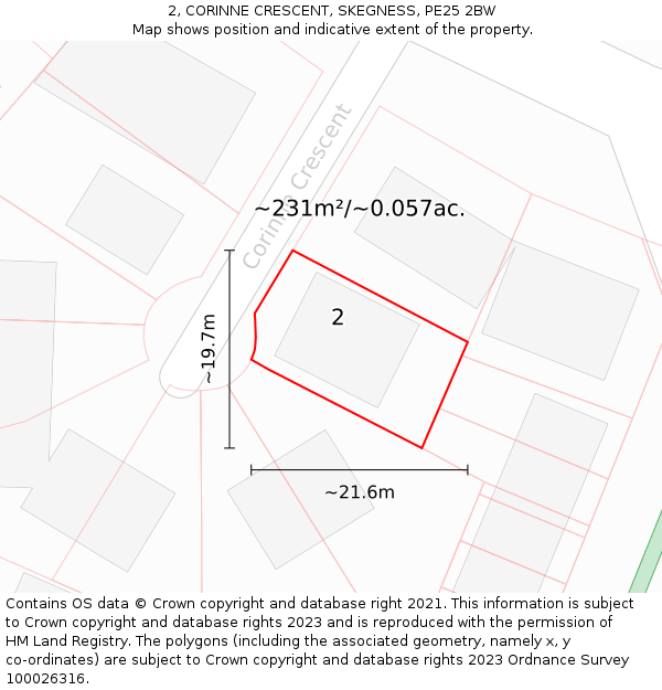 2, CORINNE CRESCENT, SKEGNESS, PE25 2BW: Plot and title map