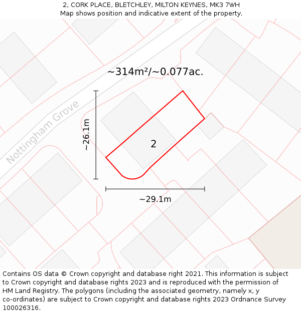 2, CORK PLACE, BLETCHLEY, MILTON KEYNES, MK3 7WH: Plot and title map