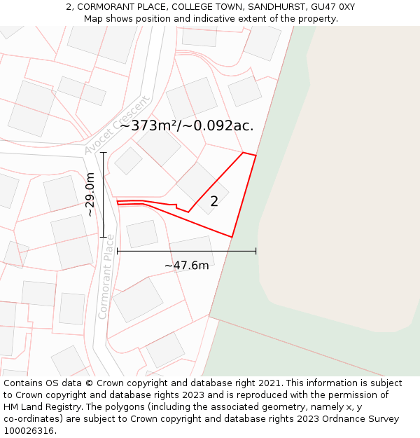 2, CORMORANT PLACE, COLLEGE TOWN, SANDHURST, GU47 0XY: Plot and title map