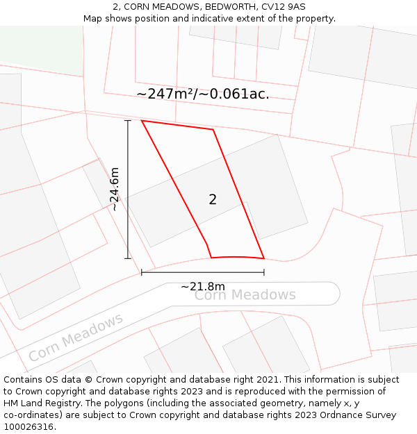2, CORN MEADOWS, BEDWORTH, CV12 9AS: Plot and title map