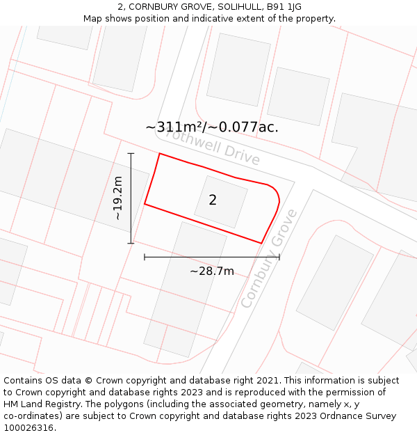 2, CORNBURY GROVE, SOLIHULL, B91 1JG: Plot and title map