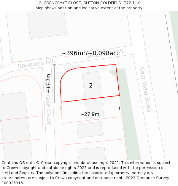 2, CORNCRAKE CLOSE, SUTTON COLDFIELD, B72 1HY: Plot and title map