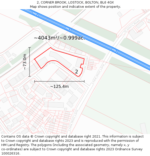 2, CORNER BROOK, LOSTOCK, BOLTON, BL6 4GX: Plot and title map