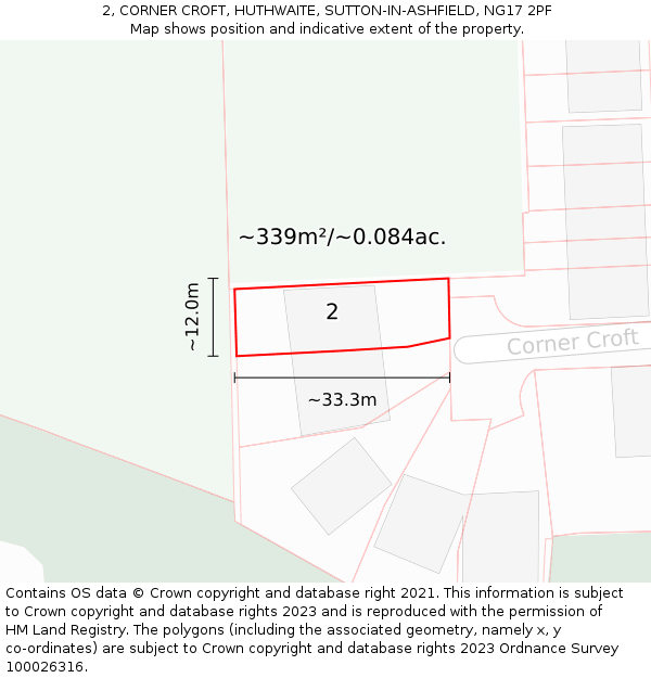 2, CORNER CROFT, HUTHWAITE, SUTTON-IN-ASHFIELD, NG17 2PF: Plot and title map