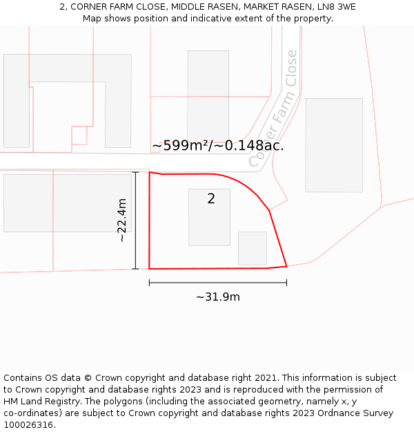 2, CORNER FARM CLOSE, MIDDLE RASEN, MARKET RASEN, LN8 3WE: Plot and title map