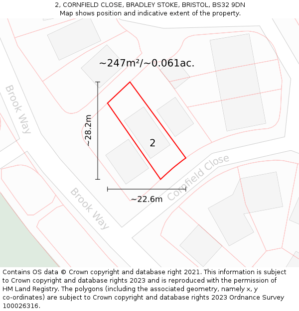 2, CORNFIELD CLOSE, BRADLEY STOKE, BRISTOL, BS32 9DN: Plot and title map