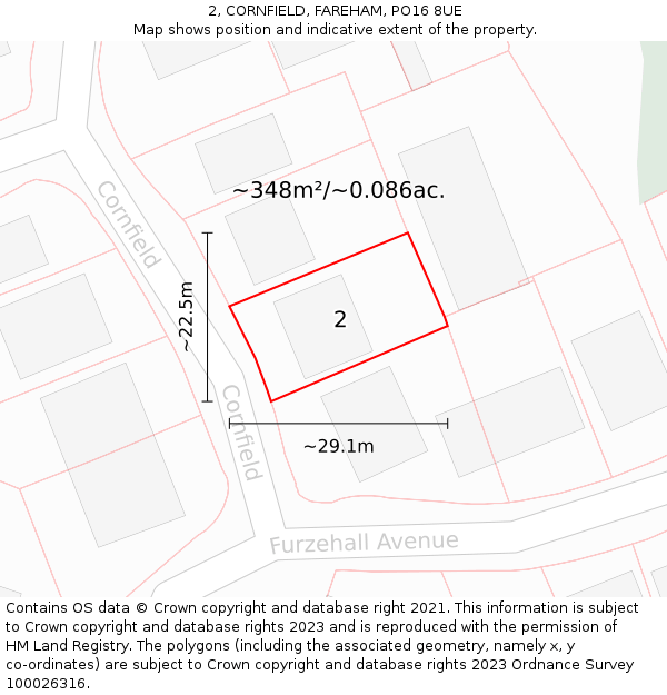 2, CORNFIELD, FAREHAM, PO16 8UE: Plot and title map