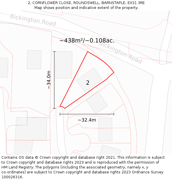 2, CORNFLOWER CLOSE, ROUNDSWELL, BARNSTAPLE, EX31 3RE: Plot and title map