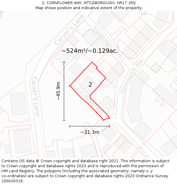 2, CORNFLOWER WAY, ATTLEBOROUGH, NR17 1RQ: Plot and title map