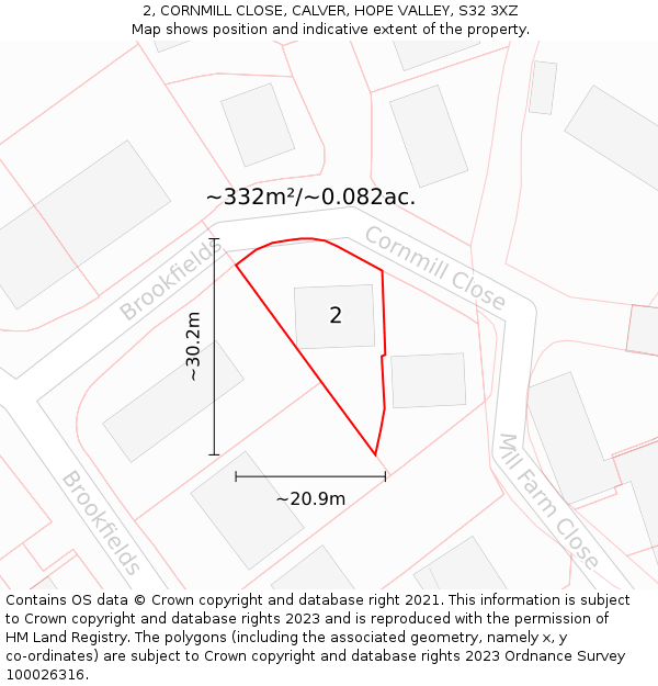 2, CORNMILL CLOSE, CALVER, HOPE VALLEY, S32 3XZ: Plot and title map
