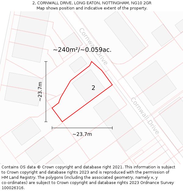 2, CORNWALL DRIVE, LONG EATON, NOTTINGHAM, NG10 2GR: Plot and title map