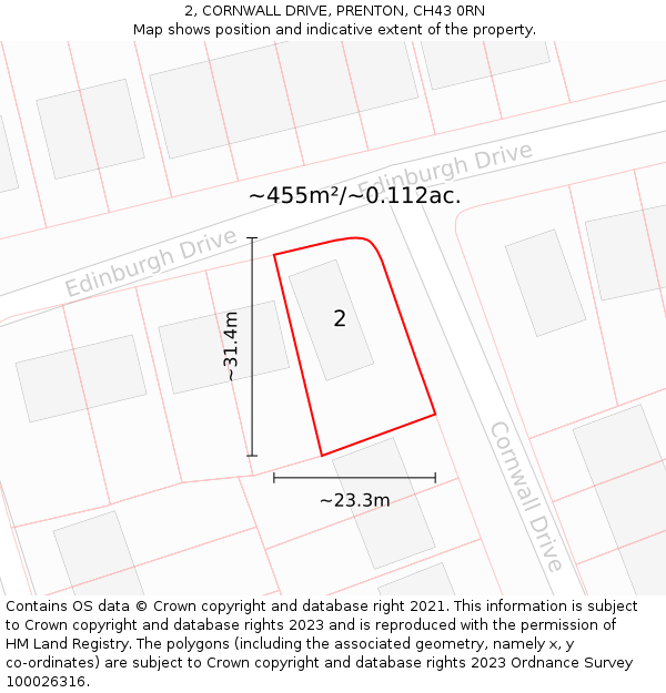 2, CORNWALL DRIVE, PRENTON, CH43 0RN: Plot and title map