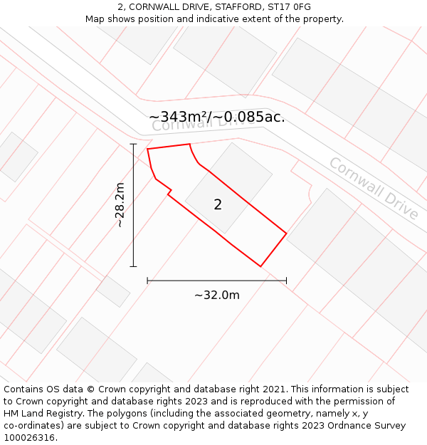 2, CORNWALL DRIVE, STAFFORD, ST17 0FG: Plot and title map