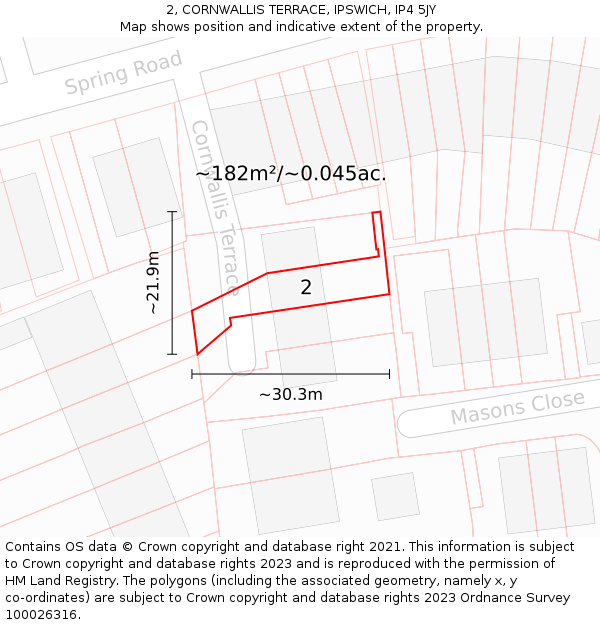 2, CORNWALLIS TERRACE, IPSWICH, IP4 5JY: Plot and title map