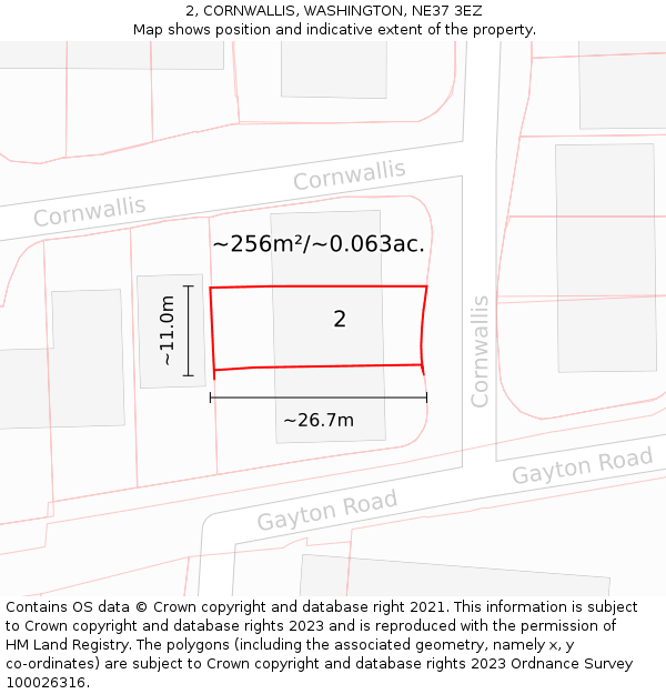 2, CORNWALLIS, WASHINGTON, NE37 3EZ: Plot and title map