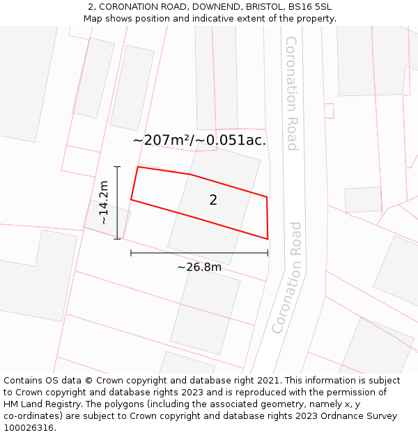 2, CORONATION ROAD, DOWNEND, BRISTOL, BS16 5SL: Plot and title map