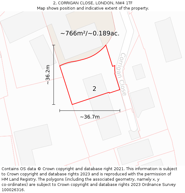 2, CORRIGAN CLOSE, LONDON, NW4 1TF: Plot and title map