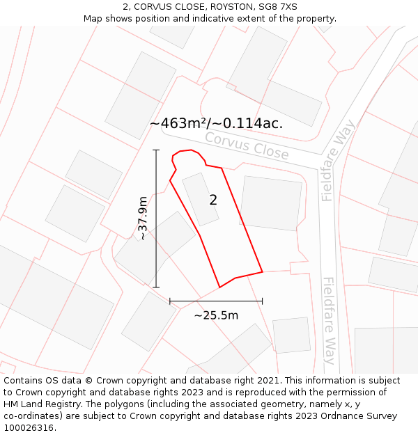 2, CORVUS CLOSE, ROYSTON, SG8 7XS: Plot and title map