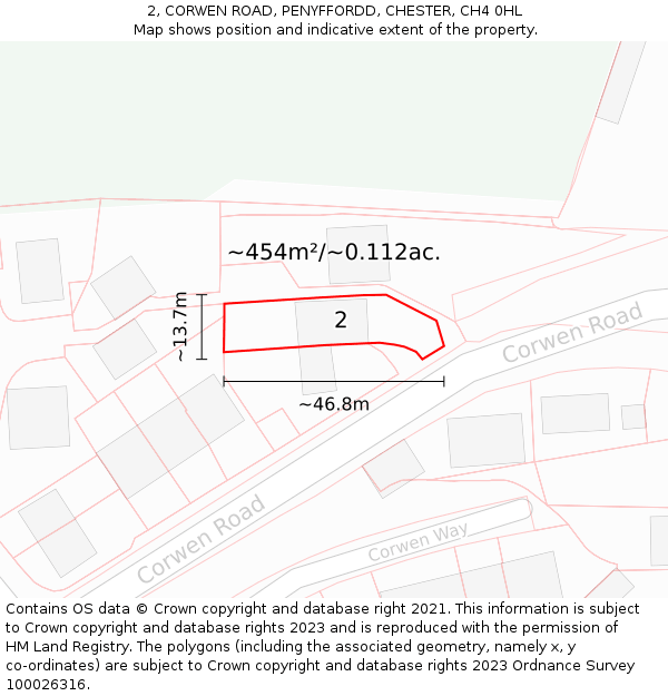 2, CORWEN ROAD, PENYFFORDD, CHESTER, CH4 0HL: Plot and title map