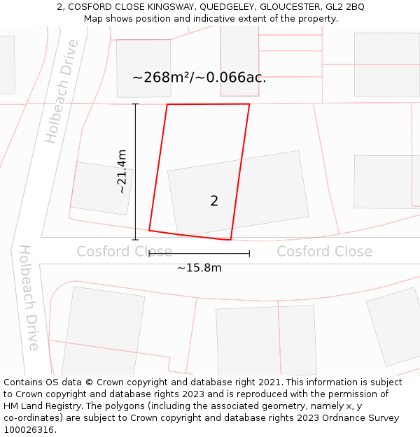 2, COSFORD CLOSE KINGSWAY, QUEDGELEY, GLOUCESTER, GL2 2BQ: Plot and title map