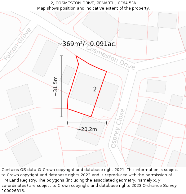 2, COSMESTON DRIVE, PENARTH, CF64 5FA: Plot and title map