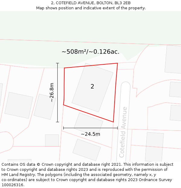 2, COTEFIELD AVENUE, BOLTON, BL3 2EB: Plot and title map