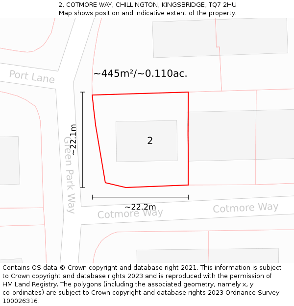 2, COTMORE WAY, CHILLINGTON, KINGSBRIDGE, TQ7 2HU: Plot and title map
