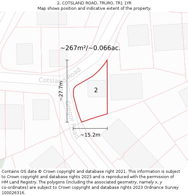 2, COTSLAND ROAD, TRURO, TR1 1YR: Plot and title map