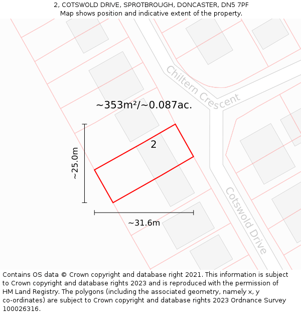 2, COTSWOLD DRIVE, SPROTBROUGH, DONCASTER, DN5 7PF: Plot and title map