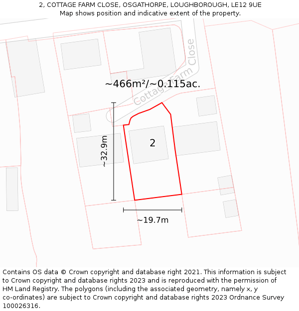 2, COTTAGE FARM CLOSE, OSGATHORPE, LOUGHBOROUGH, LE12 9UE: Plot and title map