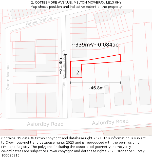 2, COTTESMORE AVENUE, MELTON MOWBRAY, LE13 0HY: Plot and title map