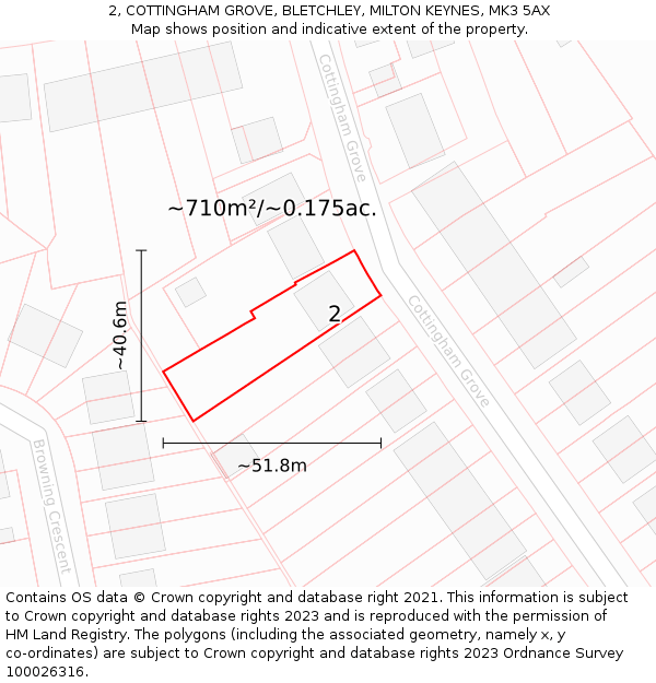 2, COTTINGHAM GROVE, BLETCHLEY, MILTON KEYNES, MK3 5AX: Plot and title map