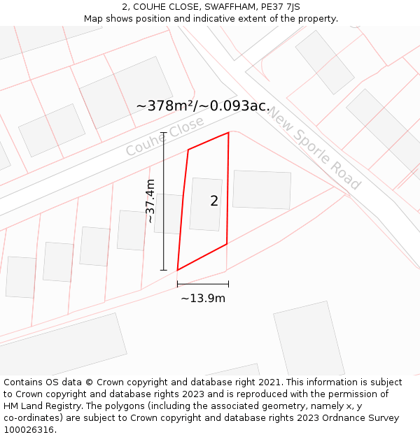 2, COUHE CLOSE, SWAFFHAM, PE37 7JS: Plot and title map