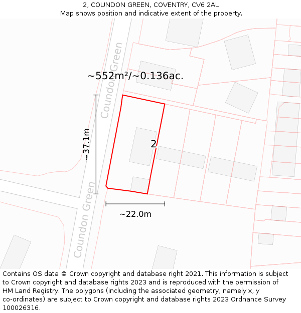 2, COUNDON GREEN, COVENTRY, CV6 2AL: Plot and title map