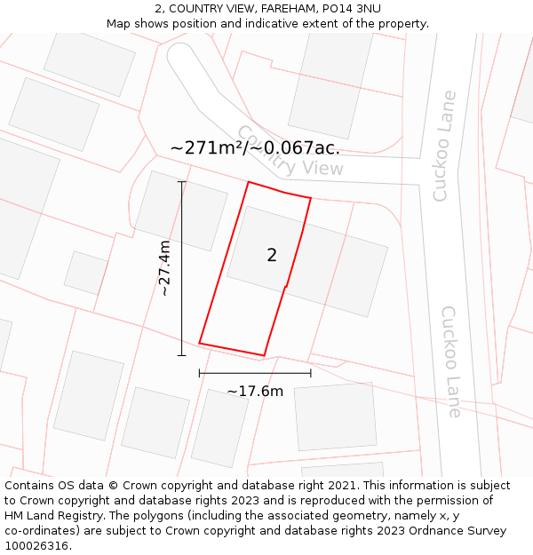 2, COUNTRY VIEW, FAREHAM, PO14 3NU: Plot and title map