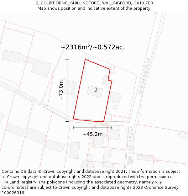 2, COURT DRIVE, SHILLINGFORD, WALLINGFORD, OX10 7ER: Plot and title map