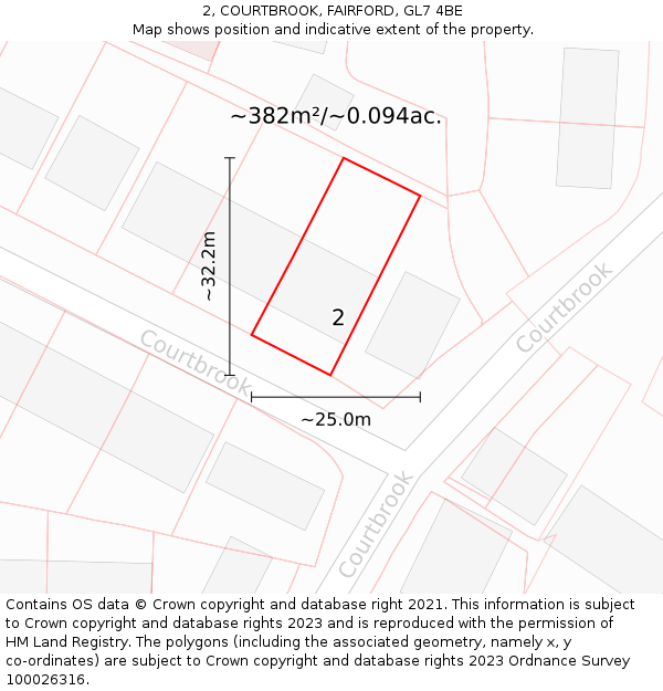 2, COURTBROOK, FAIRFORD, GL7 4BE: Plot and title map