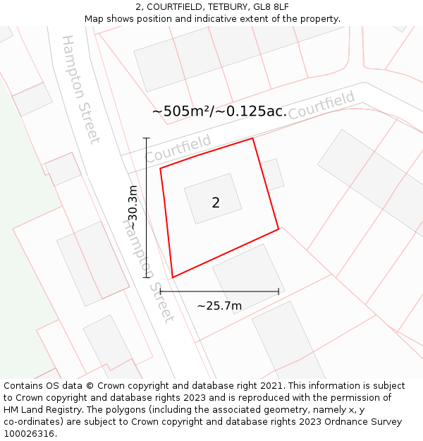 2, COURTFIELD, TETBURY, GL8 8LF: Plot and title map
