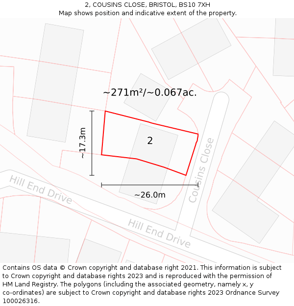 2, COUSINS CLOSE, BRISTOL, BS10 7XH: Plot and title map