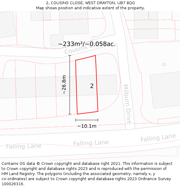 2, COUSINS CLOSE, WEST DRAYTON, UB7 8QG: Plot and title map