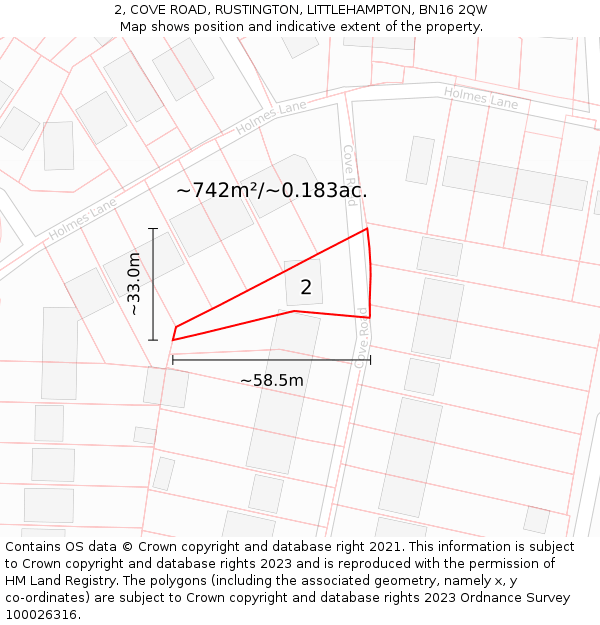 2, COVE ROAD, RUSTINGTON, LITTLEHAMPTON, BN16 2QW: Plot and title map