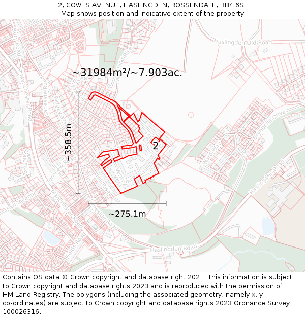 2, COWES AVENUE, HASLINGDEN, ROSSENDALE, BB4 6ST: Plot and title map