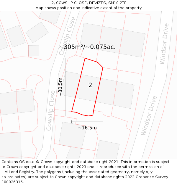 2, COWSLIP CLOSE, DEVIZES, SN10 2TE: Plot and title map