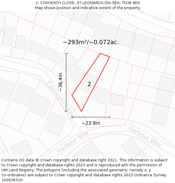 2, COXHEATH CLOSE, ST LEONARDS-ON-SEA, TN38 8ES: Plot and title map