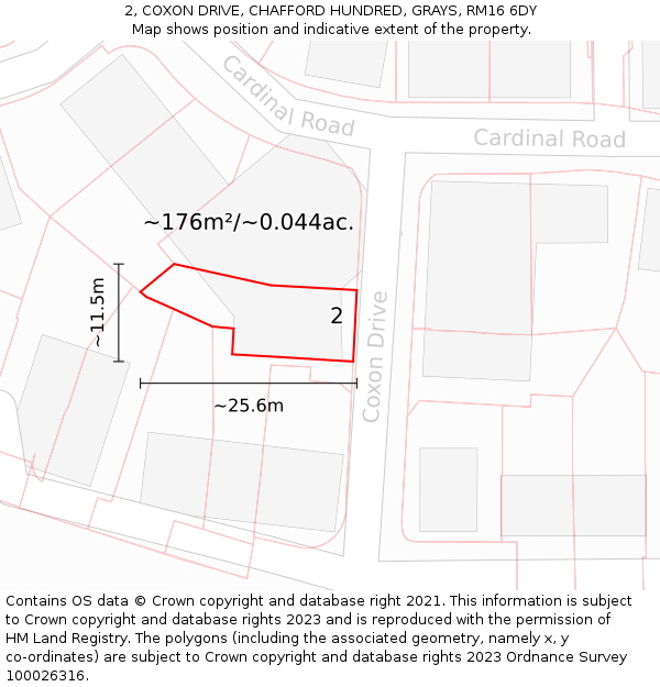 2, COXON DRIVE, CHAFFORD HUNDRED, GRAYS, RM16 6DY: Plot and title map