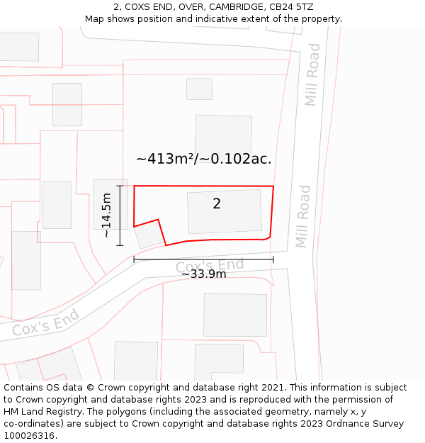 2, COXS END, OVER, CAMBRIDGE, CB24 5TZ: Plot and title map