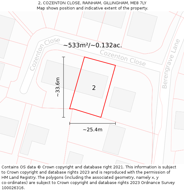 2, COZENTON CLOSE, RAINHAM, GILLINGHAM, ME8 7LY: Plot and title map