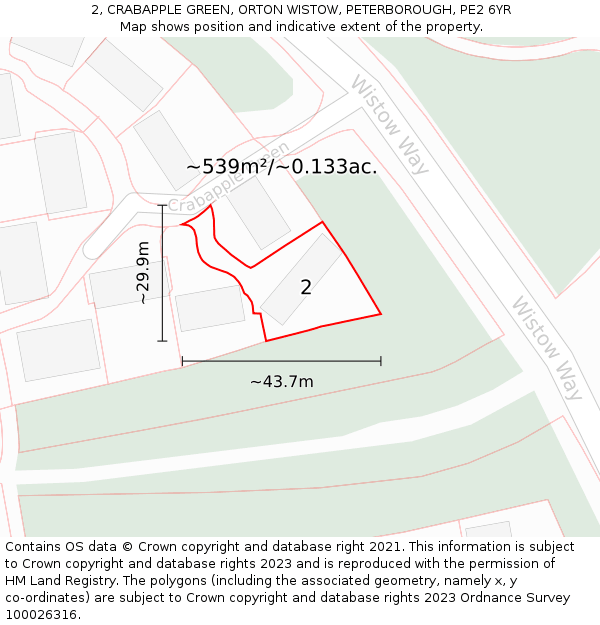 2, CRABAPPLE GREEN, ORTON WISTOW, PETERBOROUGH, PE2 6YR: Plot and title map